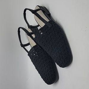 Jasmin Black Crocheted Look Slingback Sandals Shoes 8.5